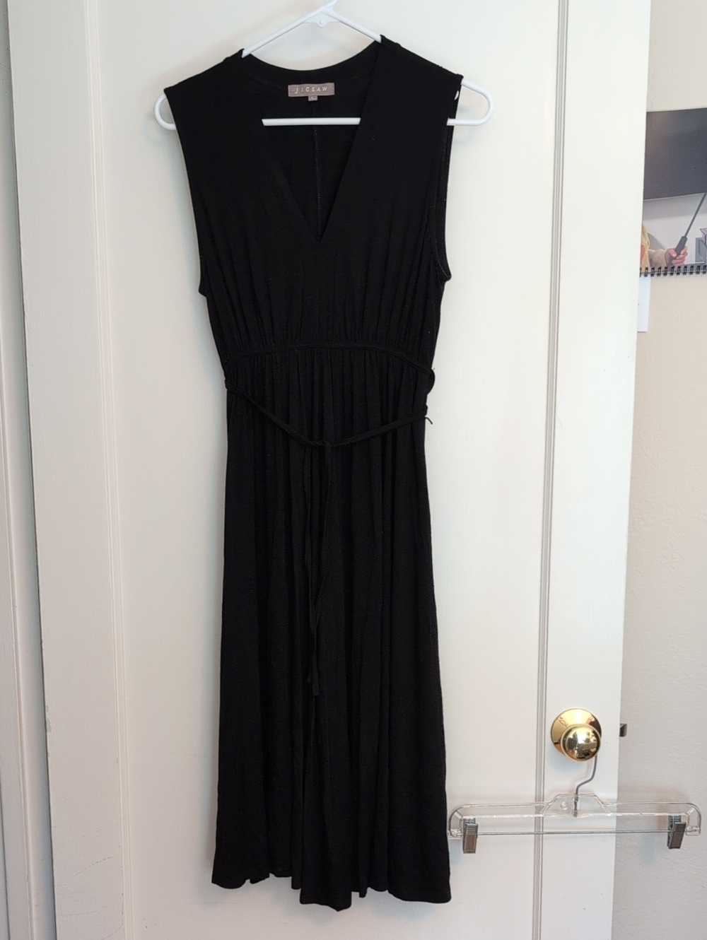 Jigsaw Black Sleeveless V-Neck Midi Tie-Waist Dress